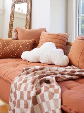 World Market Ivory Sherpa Cloud Shaped Throw Pillow